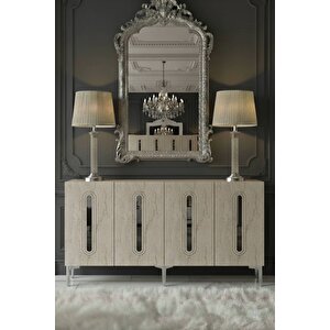 Ka1520bts - Ethema Konsol, Tv Sehpasi, Çok Amaçli Dolap Ve Kahve Köşesi̇ 150cm Beyaz-traverten-si̇lver Beyaz-Traverten-Silver