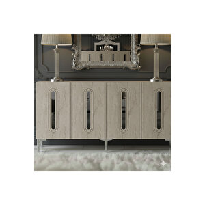 Ka1520bts - Ethema Konsol, Tv Sehpasi, Çok Amaçli Dolap Ve Kahve Köşesi̇ 150cm Beyaz-traverten-si̇lver Beyaz-Traverten-Silver
