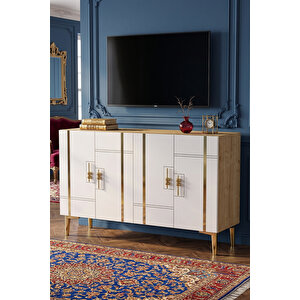 Ka1242dbg - İlay Konsol, Tv Sehpasi, Çok Amaçli Dolap Ve Kahve Köşesi̇ 120cm Safi̇rmeşe-beyaz-gold Safir