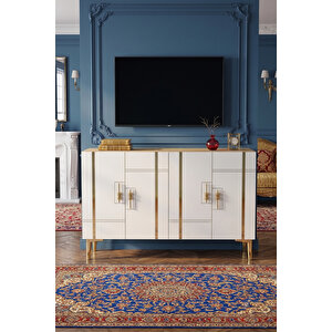Ka1242dbg - İlay Konsol, Tv Sehpasi, Çok Amaçli Dolap Ve Kahve Köşesi̇ 120cm Safi̇rmeşe-beyaz-gold Safir