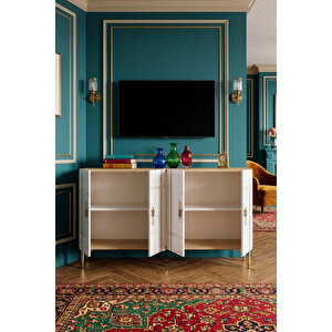 Ka1242dbg - İlay Konsol, Tv Sehpasi, Çok Amaçli Dolap Ve Kahve Köşesi̇ 120cm Safi̇rmeşe-beyaz-gold Safir