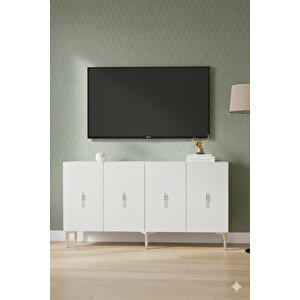 Ka1527bs - Ayshe Konsol ,tv Sehpasi , Çok Amaçli Dolap, Kahve Köşesi̇ 150 Cm Beyaz-si̇lver Beyaz 03