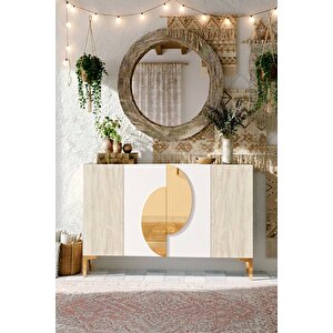Ka1201btg - Eylül Konsol ,tv Sehpasi , Çok Amaçli Dolap, Kahve Köşesi̇ 120cm Beyaz-traverten-gold Gold
