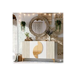 Ka1201btg - Eylül Konsol ,tv Sehpasi , Çok Amaçli Dolap, Kahve Köşesi̇ 120cm Beyaz-traverten-gold Gold
