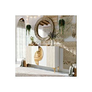 Ka1201btg - Eylül Konsol ,tv Sehpasi , Çok Amaçli Dolap, Kahve Köşesi̇ 120cm Beyaz-traverten-gold Gold