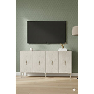 Ka1527bts - Ayshe Konsol ,tv Sehpasi , Çok Amaçli Dolap, Kahve Köşesi̇ 150 Cm Beyaz-traverten-si̇lver Beyaz 05