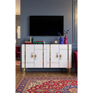 Ka1242bg - İlay Konsol, Tv Sehpasi, Çok Amaçli Dolap Ve Kahve Köşesi̇ 120cm Beyaz-gold 64192