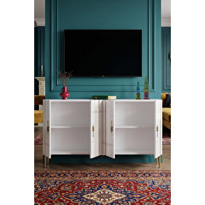 Ka1242bg - İlay Konsol, Tv Sehpasi, Çok Amaçli Dolap Ve Kahve Köşesi̇ 120cm Beyaz-gold 64192