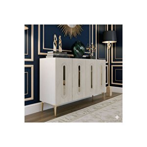 Ka1206btg - Ethema Konsol, Tv Sehpasi, Çok Amaçli Dolap Ve Kahve Köşesi̇ 120cm Beyaz-traverten-gold Beyaz-Traverten-Gold