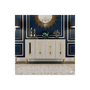 Ka1206btg - Ethema Konsol, Tv Sehpasi, Çok Amaçli Dolap Ve Kahve Köşesi̇ 120cm Beyaz-traverten-gold Beyaz-Traverten-Gold