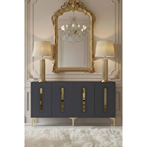 Ka1520ag - Ethema Konsol, Tv Sehpasi, Çok Amaçli Dolap Ve Kahve Köşesi̇ 150cm Antrasi̇t-gold Antrasit Gold