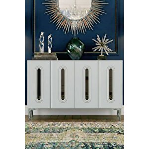 Ka1206bs - Ethema Konsol, Tv Sehpasi, Çok Amaçli Dolap Ve Kahve Köşesi̇ 120cm Beyaz-si̇lver 64081