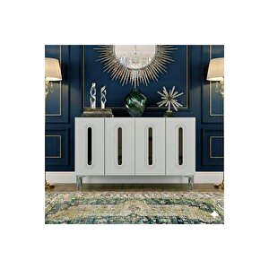 Ka1206bs - Ethema Konsol, Tv Sehpasi, Çok Amaçli Dolap Ve Kahve Köşesi̇ 120cm Beyaz-si̇lver 64081