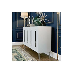 Ka1206bs - Ethema Konsol, Tv Sehpasi, Çok Amaçli Dolap Ve Kahve Köşesi̇ 120cm Beyaz-si̇lver 64081