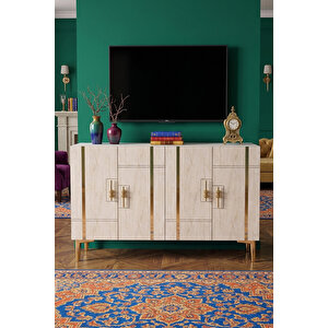 Ka1242btg - İlay Konsol, Tv Sehpasi, Çok Amaçli Dolap Ve Kahve Köşesi̇ 120cm Beyaz-traverten-gold Beyaz-Traverten-Gold