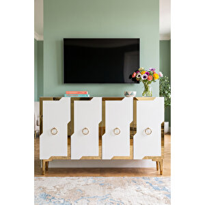Ka1233bg - Yuba Konsol, Tv Sehpasi, Çok Amaçli Dolap Ve Kahve Köşesi̇ 120cm Beyaz-gold 64192