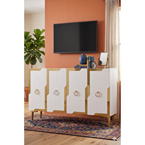 Ka1233bg - Yuba Konsol, Tv Sehpasi, Çok Amaçli Dolap Ve Kahve Köşesi̇ 120cm Beyaz-gold 64192
