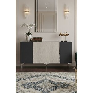 Ka1524ats -yi̇ği̇t Konsol,tv Sehpasi, Çok Amaçli Dolap Ve Kahve Köşesi̇ 150cm Antrasi̇t-traverten-si̇lver Beyaz Silver