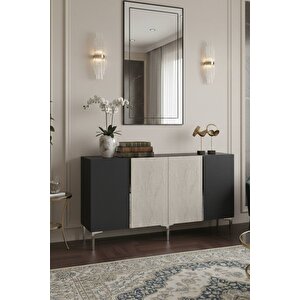 Ka1524ats -yi̇ği̇t Konsol,tv Sehpasi, Çok Amaçli Dolap Ve Kahve Köşesi̇ 150cm Antrasi̇t-traverten-si̇lver Beyaz Silver