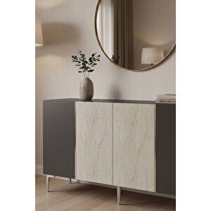 Ka1524ats -yi̇ği̇t Konsol,tv Sehpasi, Çok Amaçli Dolap Ve Kahve Köşesi̇ 150cm Antrasi̇t-traverten-si̇lver Beyaz Silver