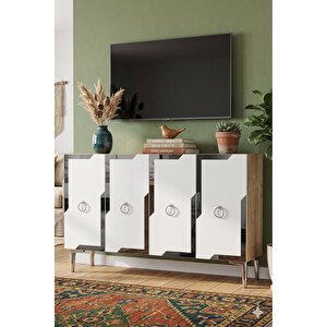 Ka1233dbs - Yuba Konsol, Tv Sehpasi, Çok Amaçli Dolap Ve Kahve Köşesi̇ 120cm Safi̇rmeşe-beyaz-si̇lver 64081