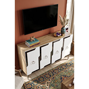 Ka1233dbs - Yuba Konsol, Tv Sehpasi, Çok Amaçli Dolap Ve Kahve Köşesi̇ 120cm Safi̇rmeşe-beyaz-si̇lver 64081