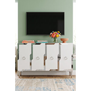 Ka1233dbs - Yuba Konsol, Tv Sehpasi, Çok Amaçli Dolap Ve Kahve Köşesi̇ 120cm Safi̇rmeşe-beyaz-si̇lver 64081