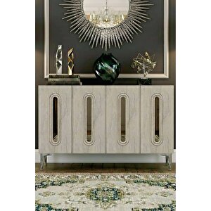 Ka1206bts - Ethema Konsol, Tv Sehpasi, Çok Amaçli Dolap Ve Kahve Köşesi̇ 120cm Beyaz-traverten-si̇lver Beyaz-Traverten-Silver