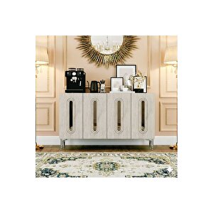 Ka1206bts - Ethema Konsol, Tv Sehpasi, Çok Amaçli Dolap Ve Kahve Köşesi̇ 120cm Beyaz-traverten-si̇lver Beyaz-Traverten-Silver