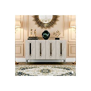Ka1206bts - Ethema Konsol, Tv Sehpasi, Çok Amaçli Dolap Ve Kahve Köşesi̇ 120cm Beyaz-traverten-si̇lver Beyaz-Traverten-Silver