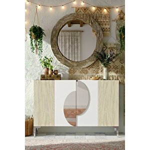 Ka1201bts - Eylül Konsol ,tv Sehpasi , Çok Amaçli Dolap, Kahve Köşesi̇ 120cm Beyaz-traverten-si̇lver Beyaz