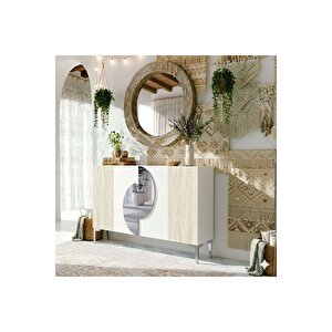 Ka1201bts - Eylül Konsol ,tv Sehpasi , Çok Amaçli Dolap, Kahve Köşesi̇ 120cm Beyaz-traverten-si̇lver Beyaz