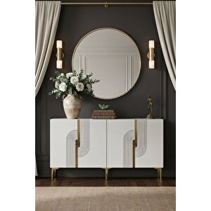 Ka1516bg - Dünya Konsol, Tv Sehpasi, Çok Amaçli Dolap Ve Kahve Köşesi̇ 150cm Beyaz-gold Gold 04