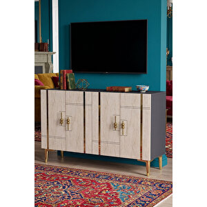 Ka1242atg - İlay Konsol, Tv Sehpasi, Çok Amaçli Dolap Ve Kahve Köşesi̇ 120cm Antrasi̇t-traverten-gold 64081