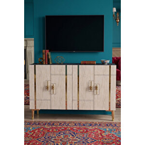 Ka1242atg - İlay Konsol, Tv Sehpasi, Çok Amaçli Dolap Ve Kahve Köşesi̇ 120cm Antrasi̇t-traverten-gold 64081