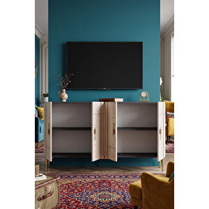 Ka1242atg - İlay Konsol, Tv Sehpasi, Çok Amaçli Dolap Ve Kahve Köşesi̇ 120cm Antrasi̇t-traverten-gold 64081