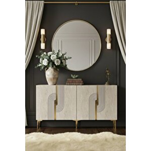 Ka1516btg - Dünya Konsol, Tv Sehpasi, Çok Amaçli Dolap Ve Kahve Köşesi̇ 150cm Beyaz-traverten-gold Beyaz-Traverten-Gold