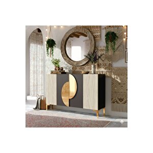 Ka1201atg - Eylül Konsol ,tv Sehpasi , Çok Amaçli Dolap, Kahve Köşesi̇ 120cm Antrasi̇t-traverten-gold Traverten