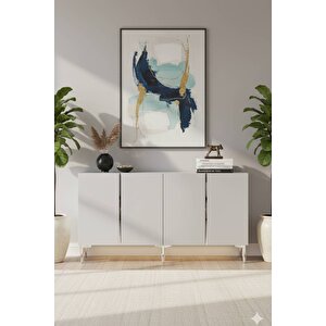 Ka1524bs - Yi̇ği̇t Konsol, Tv Sehpasi, Çok Amaçli Dolap Ve Kahve Köşesi̇ 150cm Beyaz-si̇lver Beyaz 03