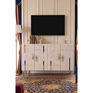 Ka1242bts - İlay Konsol, Tv Sehpasi, Çok Amaçli Dolap Ve Kahve Köşesi̇ 120cm Beyaz-traverten-si̇lver Beyaz-Traverten-Silver