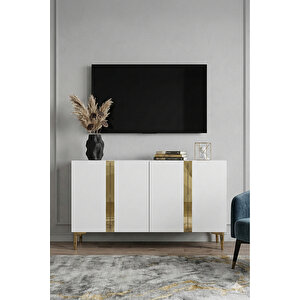 Ka1298bg - Cherry Konsol, Tv Sehpasi, Çok Amaçli Dolap Ve Kahve Köşesi̇ 120cm Beyaz-gold 64192