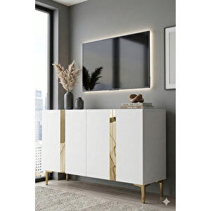 Ka1298bg - Cherry Konsol, Tv Sehpasi, Çok Amaçli Dolap Ve Kahve Köşesi̇ 120cm Beyaz-gold 64192