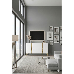 Ka1298bg - Cherry Konsol, Tv Sehpasi, Çok Amaçli Dolap Ve Kahve Köşesi̇ 120cm Beyaz-gold 64192