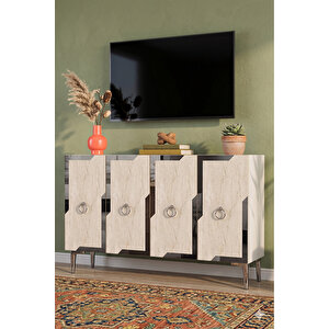 Ka1233bts - Yuba Konsol, Tv Sehpasi, Çok Amaçli Dolap Ve Kahve Köşesi̇ 120cm Beyaz-traverten-si̇lver Beyaz-Traverten-Silver