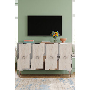Ka1233bts - Yuba Konsol, Tv Sehpasi, Çok Amaçli Dolap Ve Kahve Köşesi̇ 120cm Beyaz-traverten-si̇lver Beyaz-Traverten-Silver