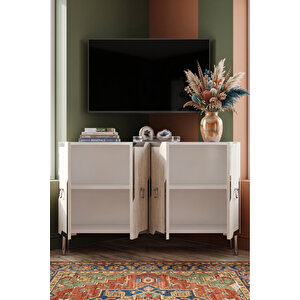 Ka1233bts - Yuba Konsol, Tv Sehpasi, Çok Amaçli Dolap Ve Kahve Köşesi̇ 120cm Beyaz-traverten-si̇lver Beyaz-Traverten-Silver