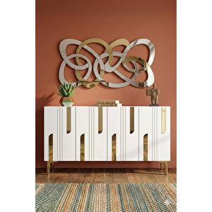 Ka1231bg - İlhani̇ye Konsol, Tv Sehpasi, Çok Amaçli Dolap Ve Kahve Köşesi̇ 120cm Beyaz-gold 64192