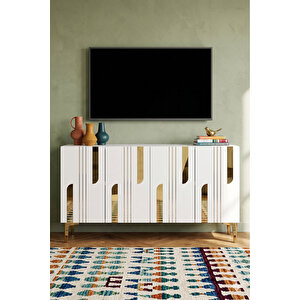 Ka1231bg - İlhani̇ye Konsol, Tv Sehpasi, Çok Amaçli Dolap Ve Kahve Köşesi̇ 120cm Beyaz-gold 64192
