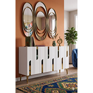 Ka1231bg - İlhani̇ye Konsol, Tv Sehpasi, Çok Amaçli Dolap Ve Kahve Köşesi̇ 120cm Beyaz-gold 64192