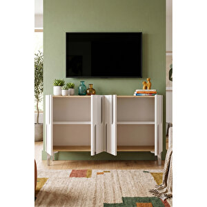 Ka1231dbs - İlhani̇ye Konsol, Tv Sehpasi, Çok Amaçli Dolap Ve Kahve Köşesi̇ 120cm Safi̇rmeşe-beyaz-si̇lver 64081